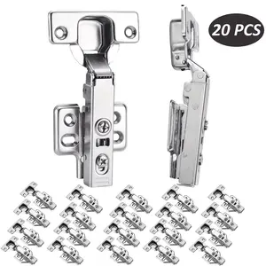 20 Sets Metal Color Fixed Hydraulic Hinges (includes 20 Hinges + 120 Screws), Dampening Silent Buffer, for Cabinet Doors & Side Panels