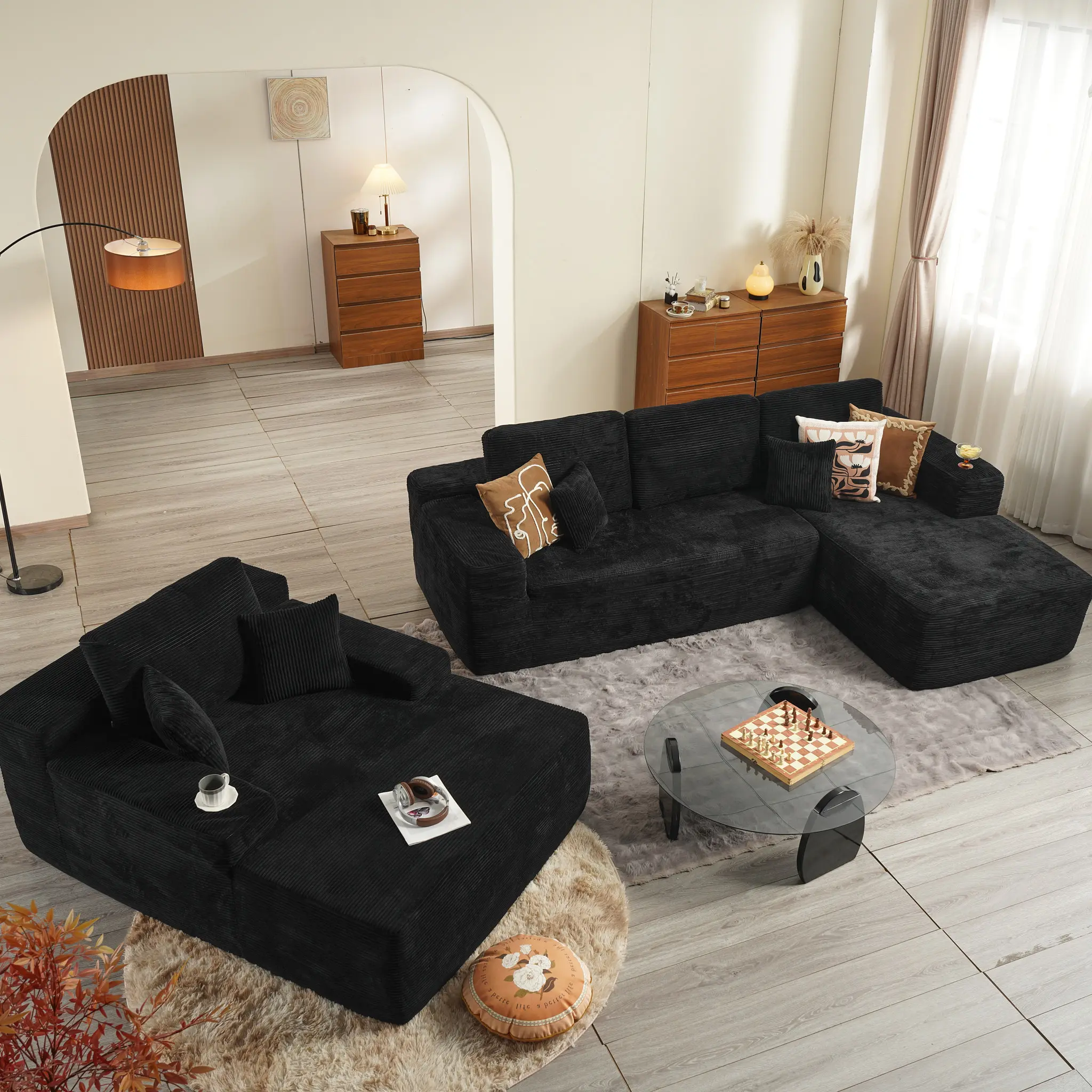 Corduroy Black Right Chaise