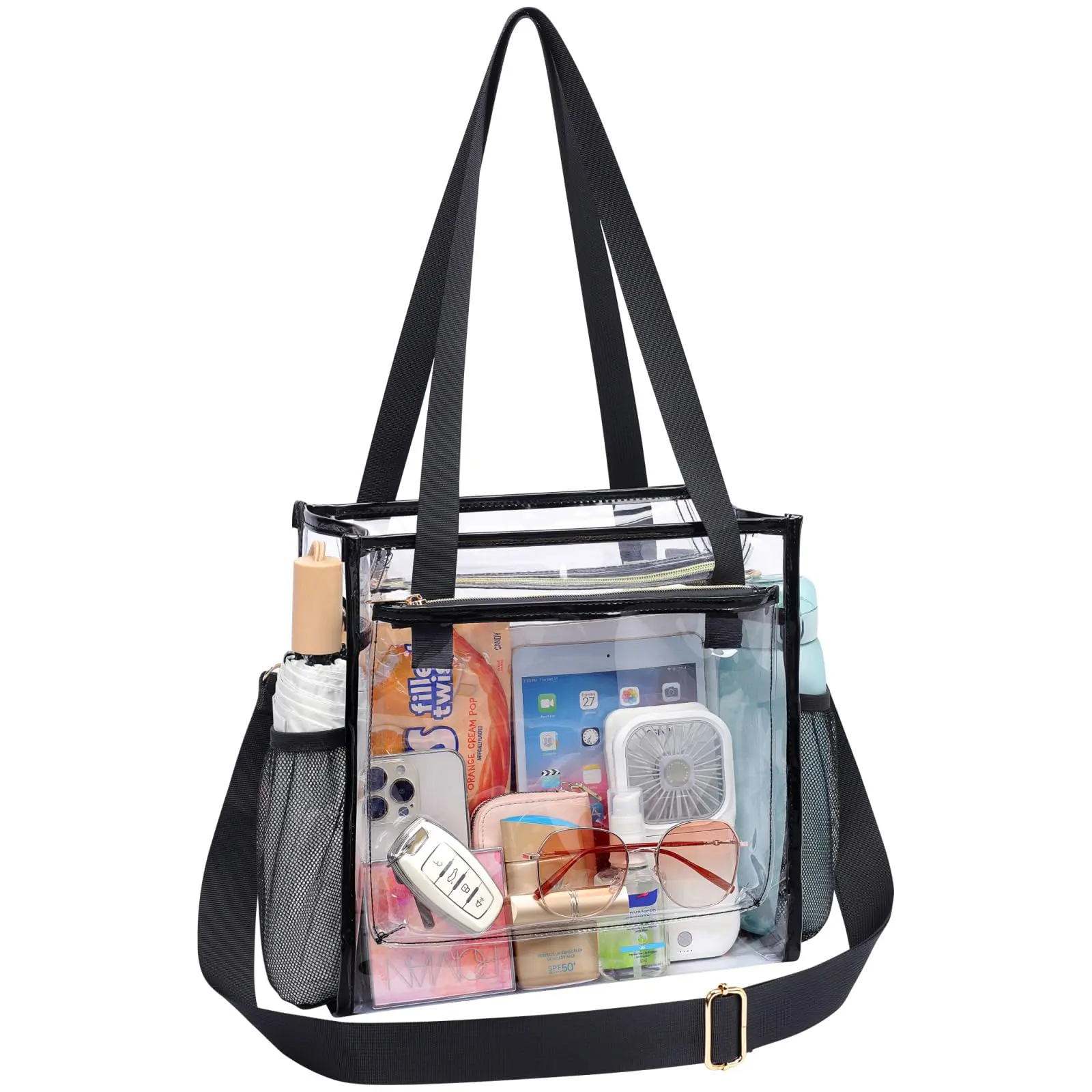 Stadium Approved Clear Tote Bag - 12x6x12 inch Quick Pass Bag for Concerts,Games & Work | Hands-Free & Durable