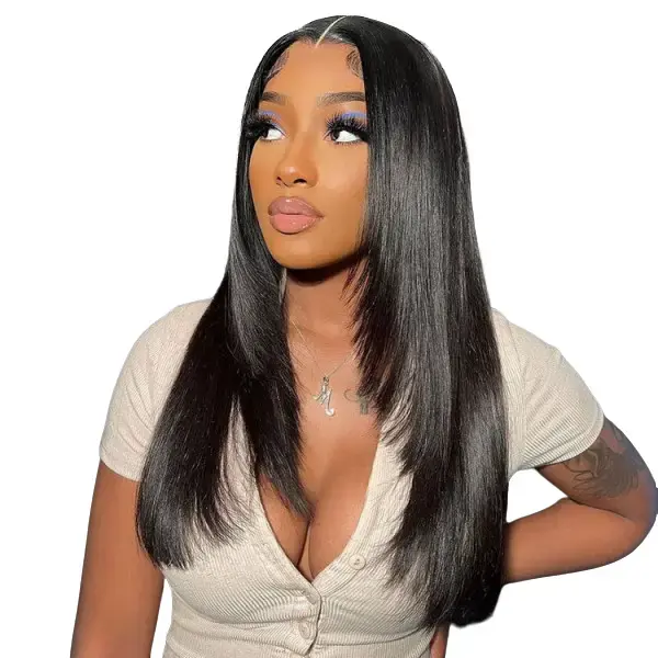 West Kiss Glueless Wig Layer Cut Straight 5x5 Closure Wig Human Hair Pre Cut Pre-Plucked Natural Hairline Ready To Go Wig
