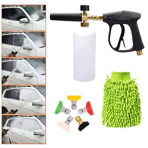 Car Wash Kit Foam Washer Gun with 1/4 Inch Quick Connector Car Wash Lance Cannon Spray Pressure Jet Bottle 1L Capacity 300BAR Max Pressure 2 Gloves for Most Vehicles, Car Foam Sprayer, Suitable For Cars,summervibes
