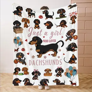 Cozy Sausage Dog Print Flannel Blanket, Soft Warm Reversible Design, Perfect for Sofa Bed Office Travel, Blankets for Sofa, Throw Blanket, Heartwarming Blanket Gift, Great Gift for Dog Lovers, Heartfelt Gift Blanket