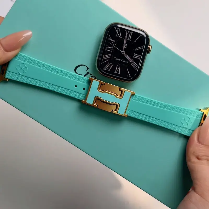 CrazyGrass Silicone Watch Band with Geometric Textured Edges, Suitable for Apple Watch 38/40/41/42/44/45/46/49mm, Adjustable Watch Strap with Metal Magnetic Buckle, Elegant Everyday Accessory [Watch Not Included]