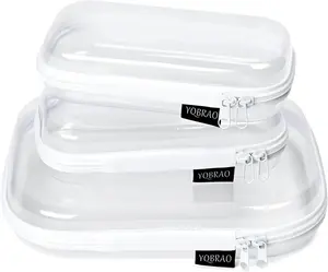 YOBRDAO 3 Pack Clear Hard Shell Zipper Case Waterproof Cosmetic Bag for Kids Toy Storage Organizer Bins Charging Cables Creative Journaling Painting Brushes Threads Sketch Supplies