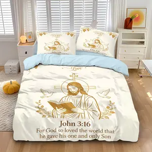 3-piece bedding set (1 duvet cover + 2 pillowcases, no filling) - 100% polyester duvet cover set with Jesus theme print. Soft and comfortable bedding set, suitable for room décor, suitable for all seasons, and makes a great gift.