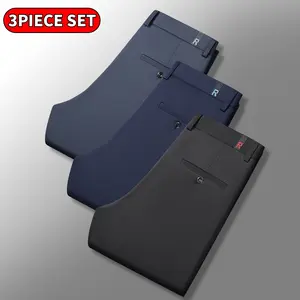 Men's stretch casual pants - effortless golf pants - stretchable waist pants with straight front slit for business casual wear - formal style guys gifts