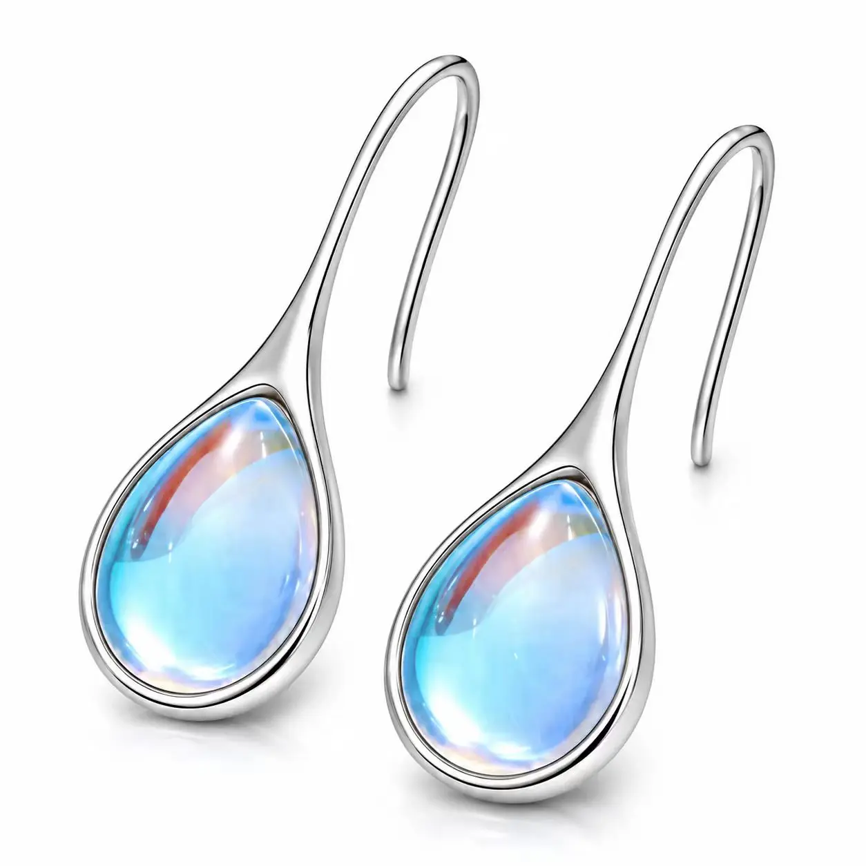 925 sterling silver Moonstone Teardrop Earrings for Women – Minimalist Liquid Silver Drop Earrings with Opalescent Blue Glow Lightweight Statement Earrings for Clean Girl Aesthetic Quiet Luxury Style Office Wear Wedding Guest & Vacation Jewelry s