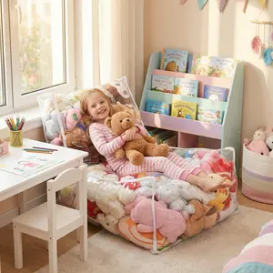 Clear Kids Recliner Sofa, Convertible Lounge Chair for Boys and Girls, See-Through TPU Shell & Waterproof Oxford Cloth, Stuffed  Storage Chair (Shell Only, Toys Not Included)