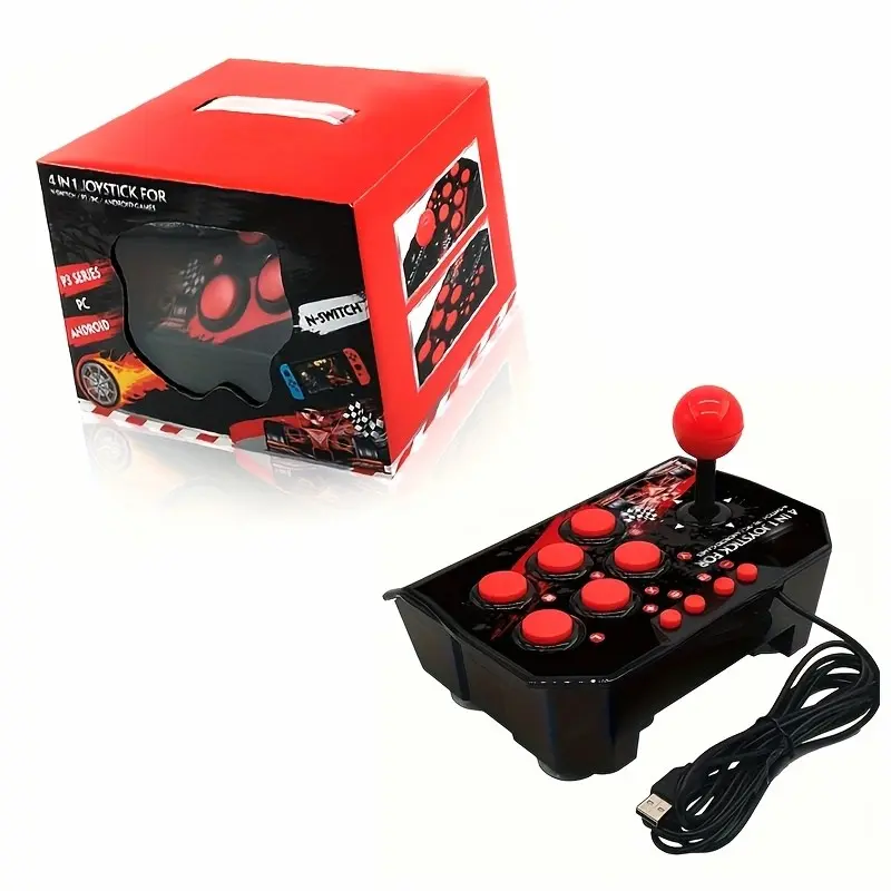 Wired Arcade Fighting Stick - 4-in-1 Gaming Joystick with Turbo Function, Compatible with Switch, PC, PS3, Android Consoles and Devices