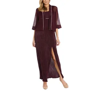 R&M Richards 9048 Burgundy Embellished Accordion Jacket Dress