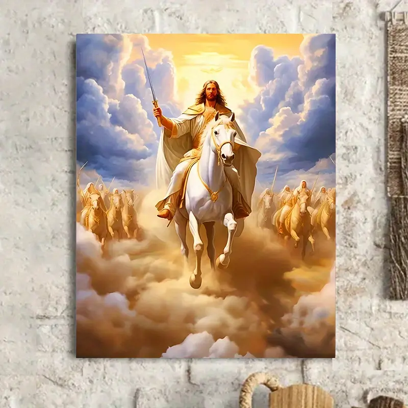 1pc   Lightweight Minimalist Artistic Canvas Print Poster - Jesus Riding a White Horse, 16x24in (40x60cm) Unframed, Home Wall Room Wardrobe   Gift Idea for Birthdays
