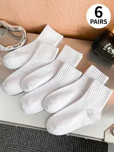 6-pack of lightweight, pure white women's Basic Casual spring/summer socks—moisture-wicking and breathable, perfect for everyday wear and lounging at home