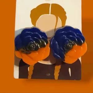 Blue and Orange Flower Stud Earrings