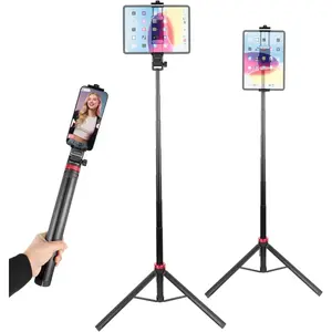 Portable 81" iPad Tripod Stand, Extendable  Alloy Travel Tablet Tripod Holder, Compatible with iPad Pro, , Kindle &  4.7-12.9" Tablets(Extendable Height: 14.4" to 81" )