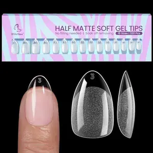 BTArtbox Short Almond Nail Tips - 320pcs Pre-shape Half Matte Soft Gel Tips, Clear Ultra Fit & Natural Acrylic Fake Nails for Full Cover Nail Extension, 16 Sizes