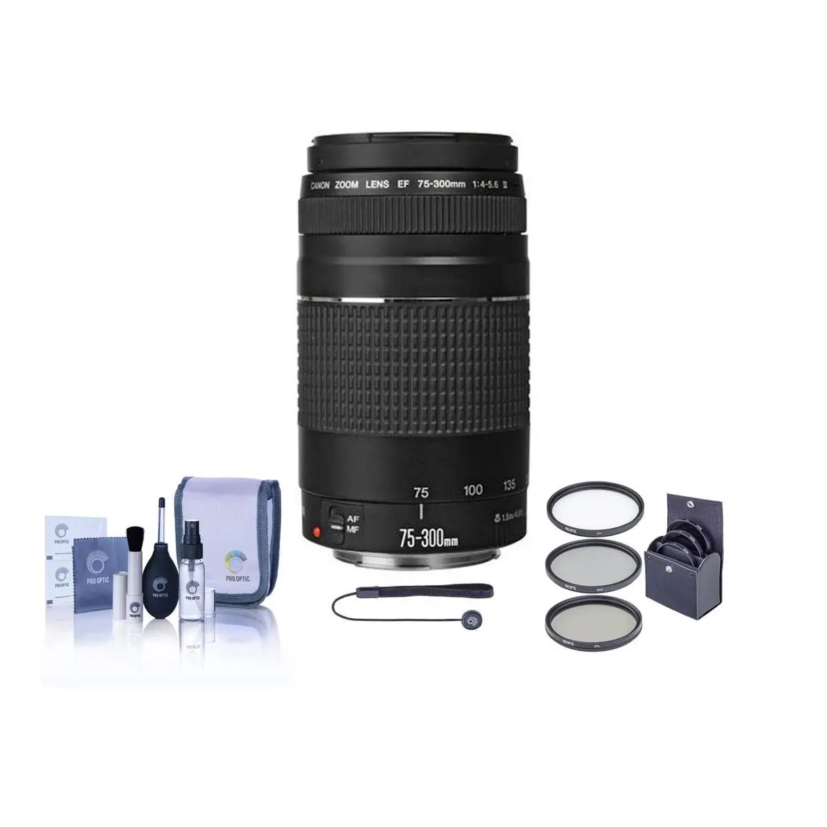 Canon EF 75-300mm f/4-5.6 III Lens, Bundle with ProOptic 58mm MC UV Filter, Lens Cap Tether, Professional Lens Cleaning Kit