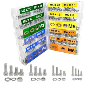 880 count Metric M6 M5 M4 M3 Metric Bolt Assortment Metric Screws Assortment kit 16 Sizes Set Hex Socket  Cap Screw 304 Stainless Steel Assorted Nuts and  Washer