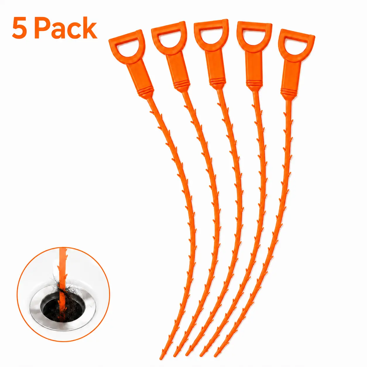 Drain Snake Hair Clog Remover, 5 Pack 20 Inch Flexible Drain Cleaner Tool for Sink, Shower, Tub & Toilet, Reusable Hair Removal Snake Tool for Kitchen & Bathroom Drains