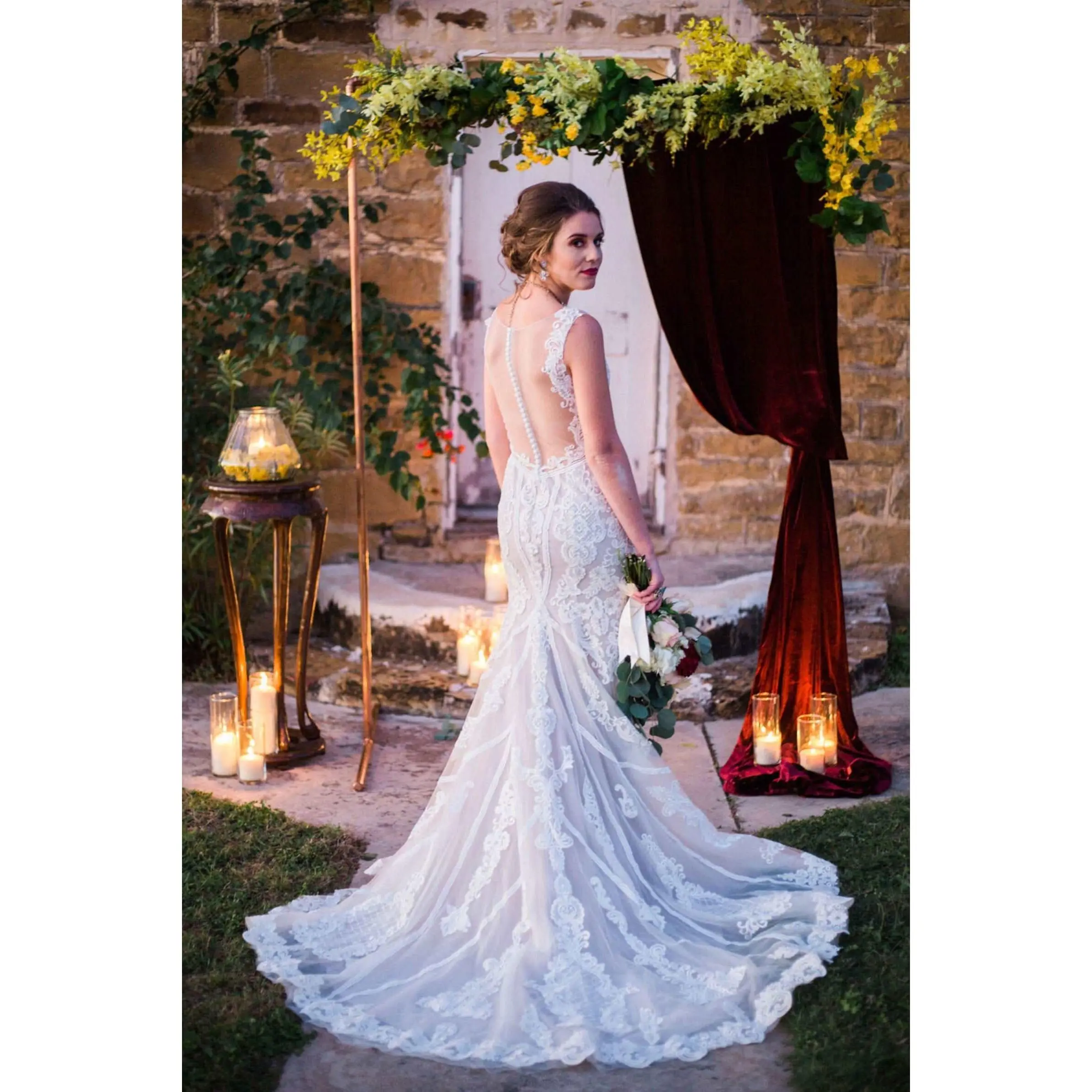 Veronica Made-to-Order Wedding Dress, Sleeveless Trumpet in Tulle & Lace with Beaded Scroll Details & Chapel Train, Beads