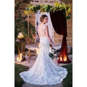 Beaded Scroll Lace Trumpet Wedding Dress Veronica