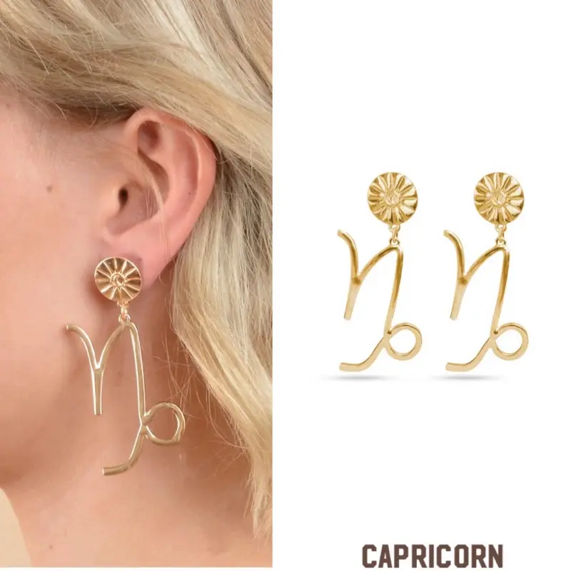 Lightweight Gold Capricorn Zodiac Earrings with Beautiful Design
