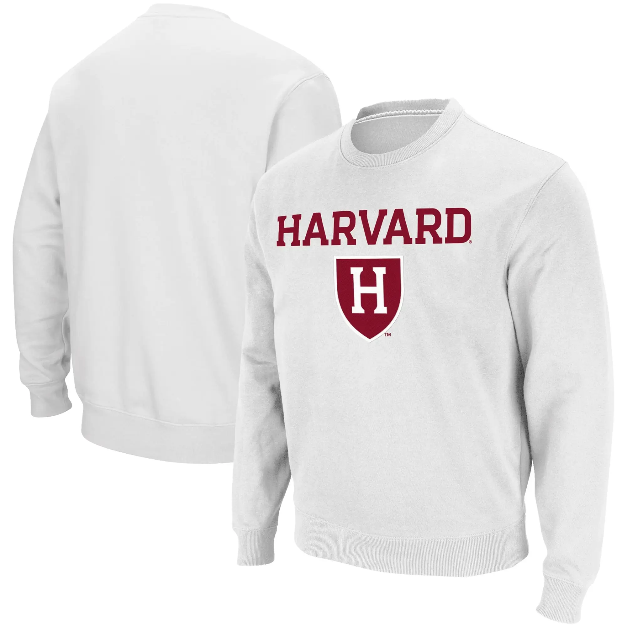 Harvard Crimson Colosseum Team Arch & Logo Tackle Twill Pullover Sweatshirt - White