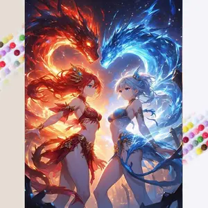 1 set of DIY diamond painting kit, 5D diamond art kit, DIY decoration Flame Dragon, Frost Dragon, Beauty. Diamond painting kit with full round drills, mosaic, diamond art, DIY art home decoration, suitable for Christmas, Handicraft.