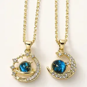 A56 Cadena con dije planetario para mujer gold plated