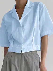 INCERUN Men Shirts Solid Color Lapel Short Sleeve Oversize Men Clothing Streetwear Summer Fashion Casual Male Shirts Workwear