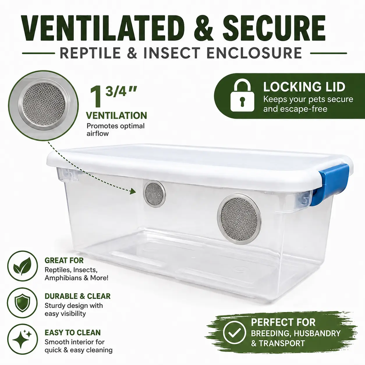 Isopod Enclosure 6 Qt with 1 3/4” Ventilation | Locking Lid | Bioactive Terrarium Habitat