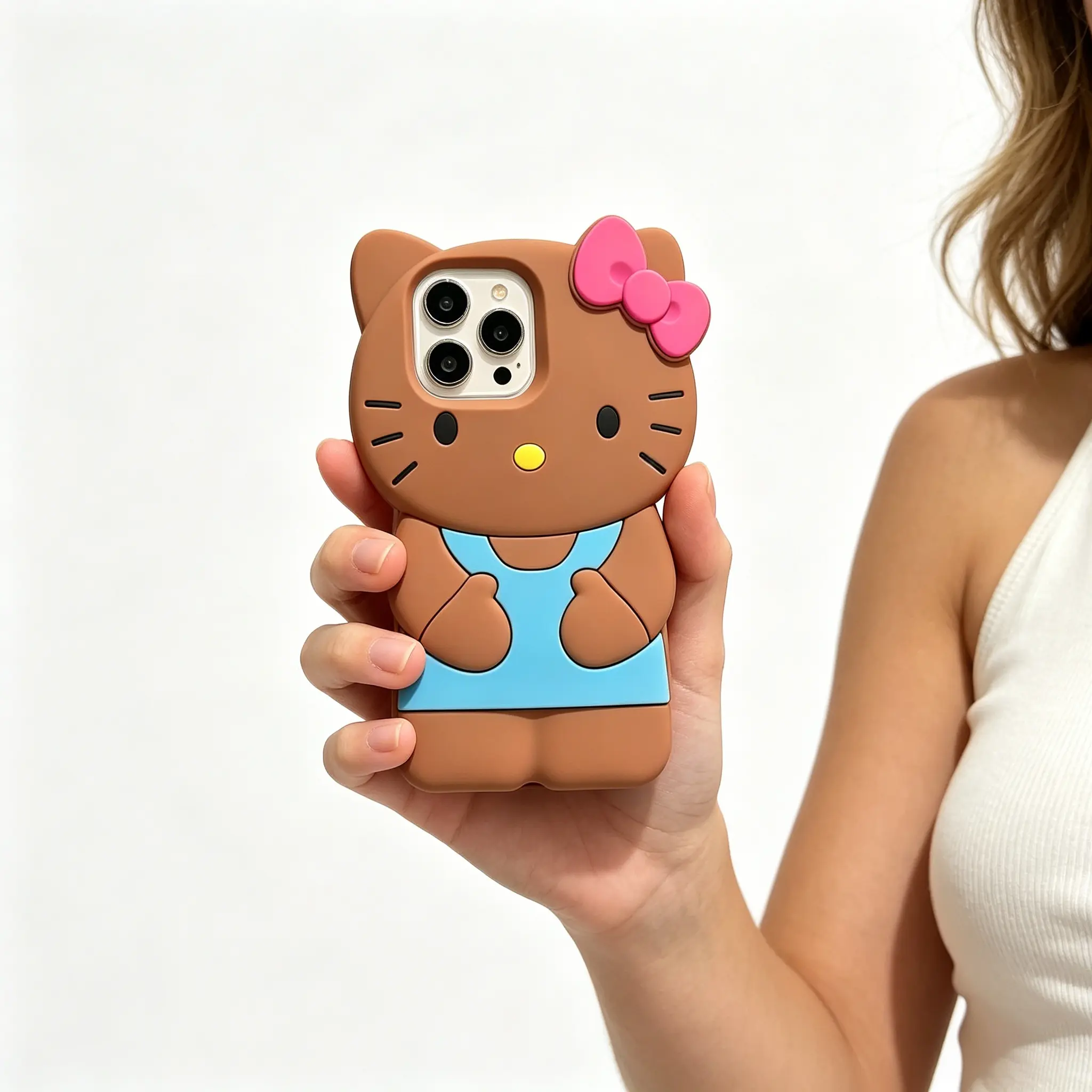 Sanrio Hello Kitty Brown Themed Silicone Shockproof Protective Phone Case Kawaii Cute Mobile Cover for Girls & Women