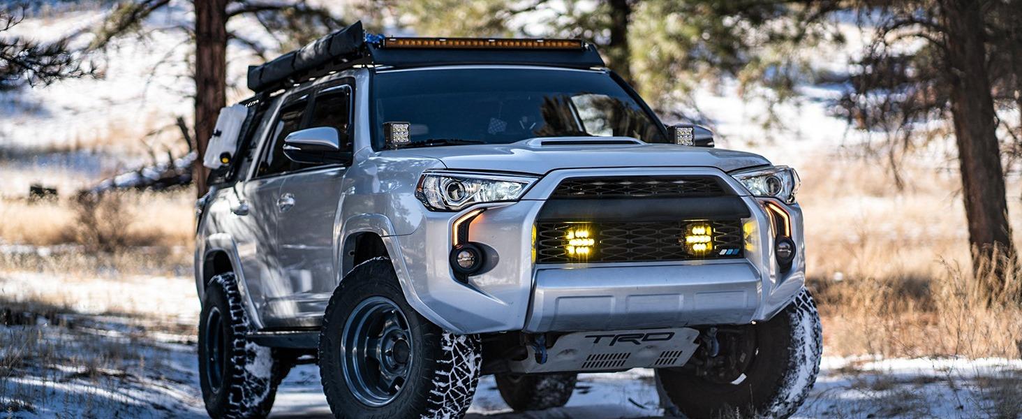 Nilight Ditch Light Brackets Hood Hinges Mount Bracket Kit for Auxiliary Offroad LED Pod Light Work Light on 2005-2015 Toyota 4Runner