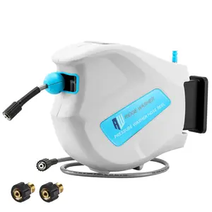 RIDGE WASHER Pressure Washer Hose Reel, 65FT X 1/4'' Power Washer Hose Reel, Auto Rewind Wall Mounted Retractable Hoses Reel, 3600 PSI