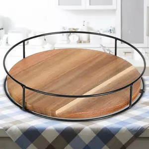 23cm Round Shape 360° Rotatable Wooden Eco-Friendly Modern Household Organiser, Countertop Storage Rack, Accessory Box for Cabinet, Dining Table
