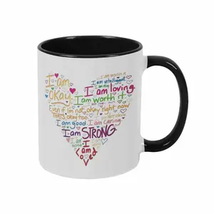 Positive Affirmation Heart Mug (11oz/15oz) Inspirational Motivational Quote Print Colorful Self Love Design Durable Ceramic Perfect for Office Home Gift Self Care Birthday Encouragement Moments