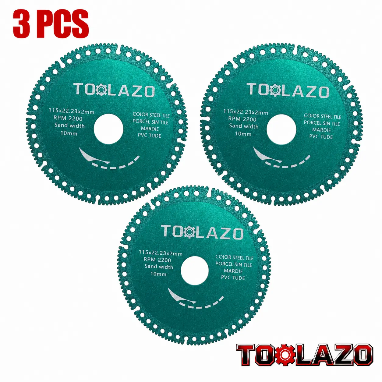 TOOLAZO 3-Pack 4.5-Inch Diamond Saw Blades | Ultra-Thin 2.2mm Cutting Wheels with 22.23mm Arbor | Fits 100-Type Angle Grinders | Multi-Material Cutting for Ceramic, Marble, Granite, Rebar, Stainless Steel & PVC | 22,000 RPM Max
