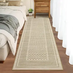 GARVEE Washable Runner Rug 2x8 Runner Modern Non Slip Kitchen Runner Geometric Low Pile Entryway Rug Soft Bathroom Rugs Stain Resistant Carpet for Bedroom Hallway Laundry 2'x8' Beige