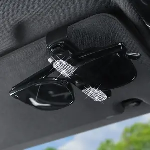 Glasses Holders for Car Sun Visor, Bling Crystal Rhinestones Fashion Car Eyeglasses Sunglasses Hanger Mount with Ticket Card Clip for Women Girls, boujee car accessories