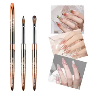 Gold Plated Handle Crystal Nail Art Brush - Ultra Soft Synthetic Bristles, Gel Painting Liner Brush for Nail Care Manicure Tools