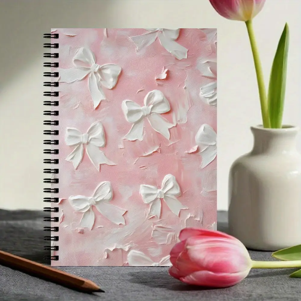 1 Cute Pink Bow Spiral Notebook Journal - Suitable for Women and Girls, Perfect for School, Work or Personal Use, High Quality Paper, Kawaii Notebook, Spiral Coil Notebook, Aesthetic Notebook