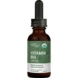 Earth Harmony Organic Vegan Vitamin B12 Sublingual Liquid Supplement - 2500mcg Methylcobalamin Drops for Natural Energy, Metabolism Health and Immune System Support - 1 Fl Oz
