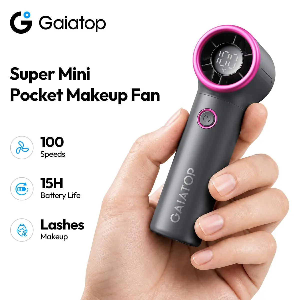 [High-Speed Turbo] GAIATOP Mini Handheld Fan, 5 Gear Wind & LED Display, Portable Pocket Fan, Gym & Camping Adjustable Fans Multifunctional Fan