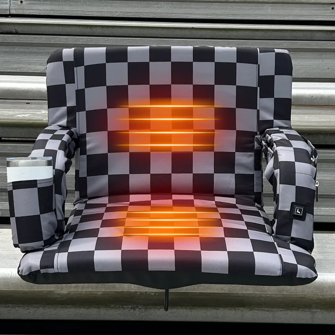 Heated Grey Checkerboard 23" Stadium Seat with Armrests