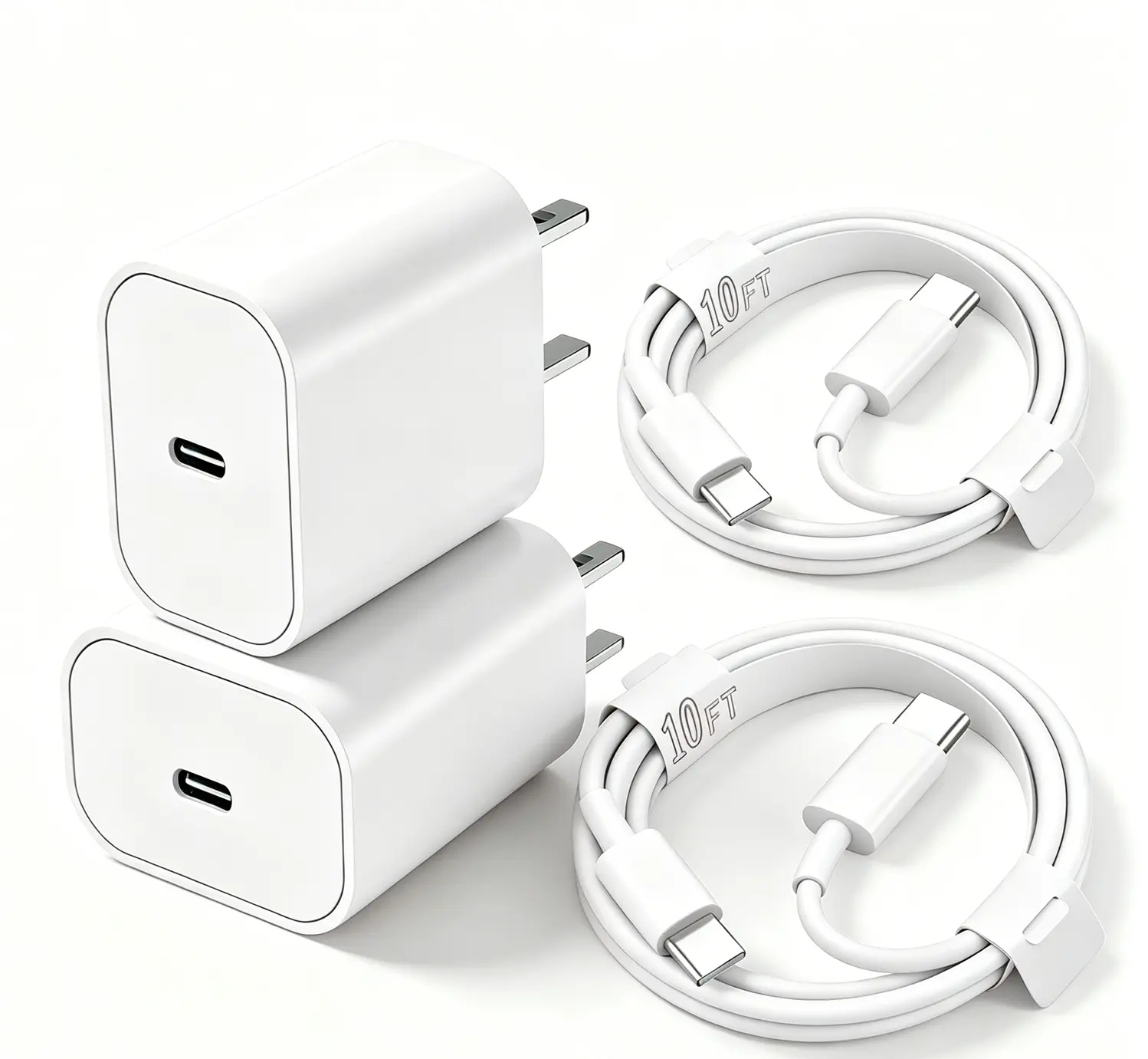 2 Packs iPhone 17 16 15 Charger Fast Charging 10FT - 20W USB C Charger Block with 10FT Type C to C Cable Compatible with iPhone 17/17 Pro/17 Pro Max/Air/16/16e/15, iPad Pro, iPad Air