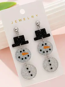 1 Pair Women'S Christmas Snowman Earrings - Sparkling Glittery Snowman Dangle Earrings with Hanging Loop, Cute Holiday Party Jewelry for Christmas, New Year's, Everyday Winter Outfits - Year-Round Festive Accessories, Christmas Earrings, Seasonal Fashion
