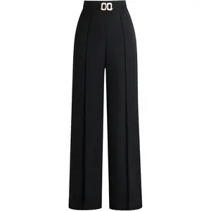 Women's High Waisted Dress Pants Metal Linked Casual Work Office Business Long Trousers