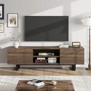 TV Stand for Large TVs up to 80 Inch, Industrial Media Console with 2 Drawers and Open Storage, Wood Wooden Cabinet with Heavy Duty Legs, Modern Living Room Entertainment Center