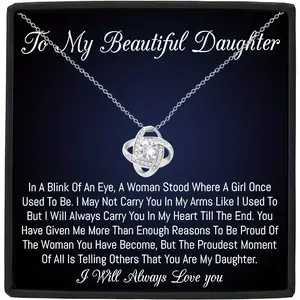 Gift Box Love Knot Necklace for Daughter, Beautiful Gift for Birthday Valentine's Day Christmas Thanksgiving, I Love My Daughter