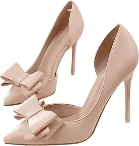 Women's bow heel closed pointed dress shoes, slim high heelsGift