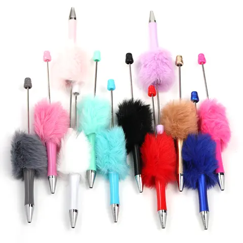 P158 5pcs Fluffy Ballpoint Pen Kit - Assorted Colored Rainbow Pens Set with Fuzzy Caps, Playful Look for DIY Crafting, Office Writing Stationery Tools (25 Color Options)
